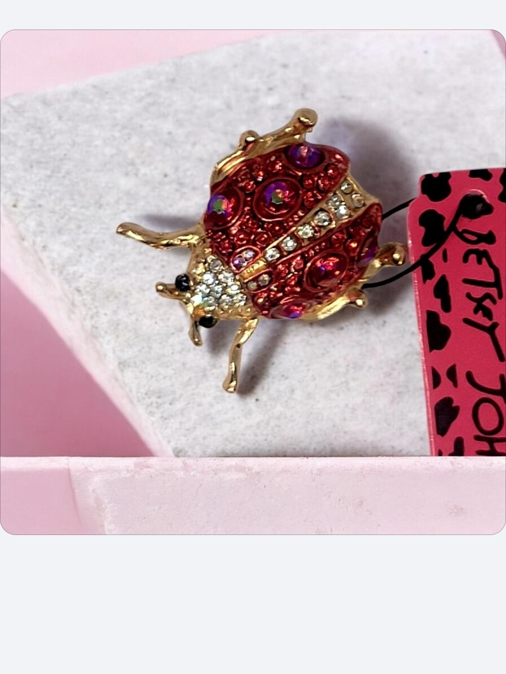 Sparkly Red Crystal Ladybug Pin Brooch Goldtone Trendy